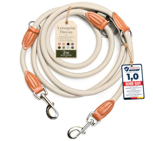Leisegrün Hundeleine 3m große Hunde, Führleine verstellbar, Beige