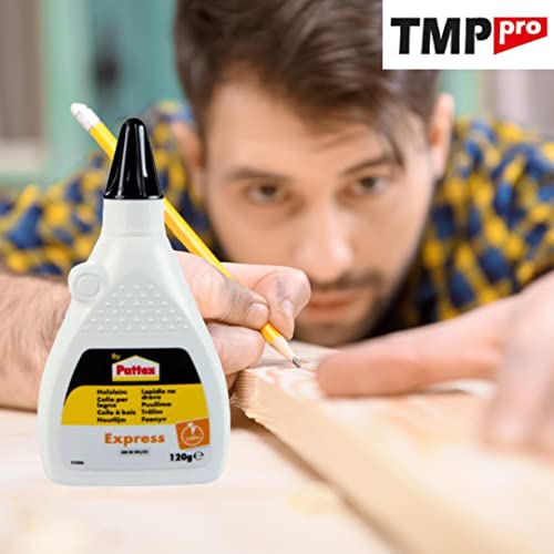 Henkel By Pattex Express Holzleim, transparent und schnell trocknender Holzkleber für vielseitige Verleimungs- & Bastelarbeiten, wasserfester Leim in praktischer Flasche, 1x120g