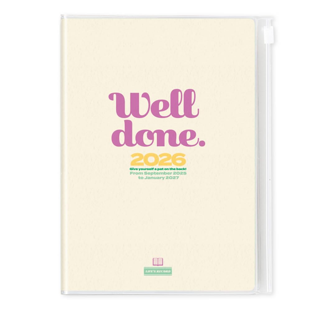 2026 ダイアリー 手帳 リュリュ A5サイズ DS-2606 アイボリー マンスリー 月曜始まり ジッパー付きカバー 2025年9月~2027年1月 スケジュール帳