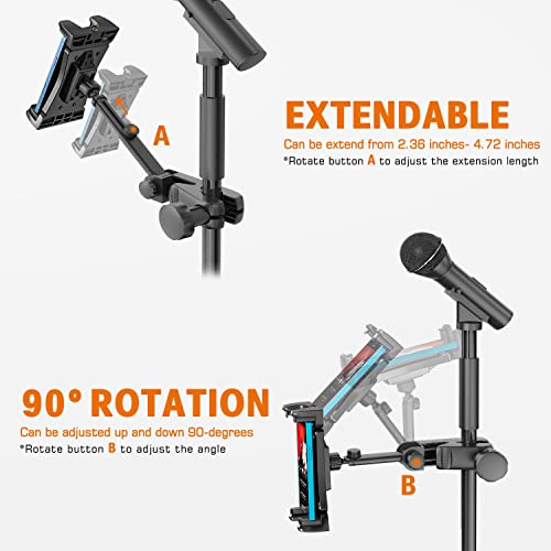 Tablet Mic Stand, Tablet Mount for Microphone Stand, 360° Swivel Mic Music Stand Phone Holder Compatible with iPad, iPad Pro, iPad Air Mini And All Smartphone 4.7-12.9 Inches