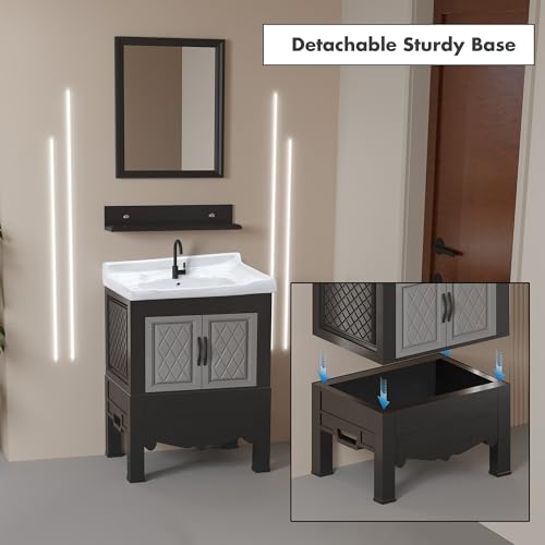 Image of WASSMIST Floor Mounted Bathroom Vanity | Modern Floor Standing Basin Cabinet for Bathroom | Thermoplastic Cabinet (Black)