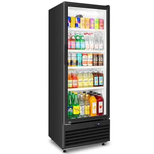 Image of Commercial Beverage Refrigerator, 24.5 inch Glass Door Display Fridge, 15 Cu.Ft Freestanding Beverage Cooler with 4 Adjustable Shelves, Auto Rebound Door, Low Noise, for Shops, Restaurants & Bars, Black