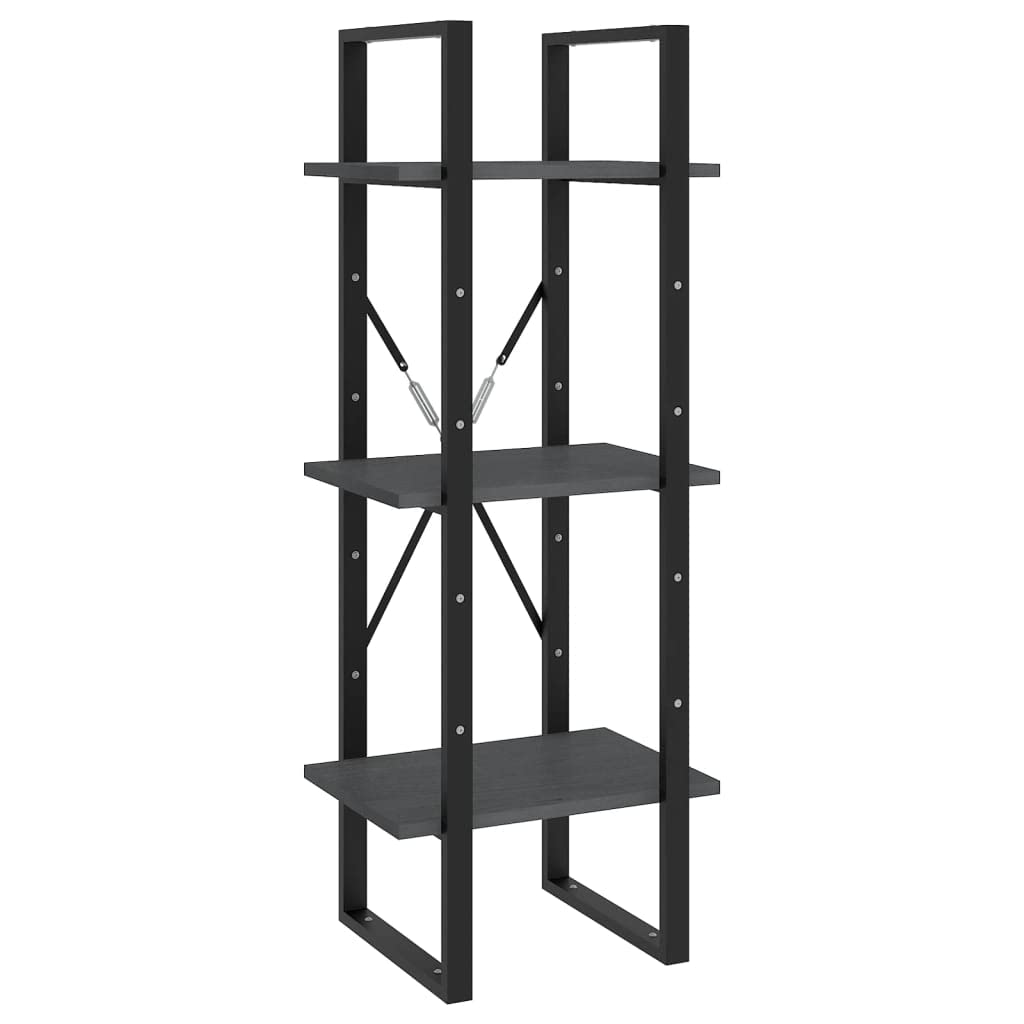 Générique Bibliothek mit 3 Ebenen, Grau, 40 x 30 x 105 cm, massives Kiefernholz | Dekoratives industrielles Regal, großer Stauraum für Bücher, leicht zu reinigen, feuchtes Tuch