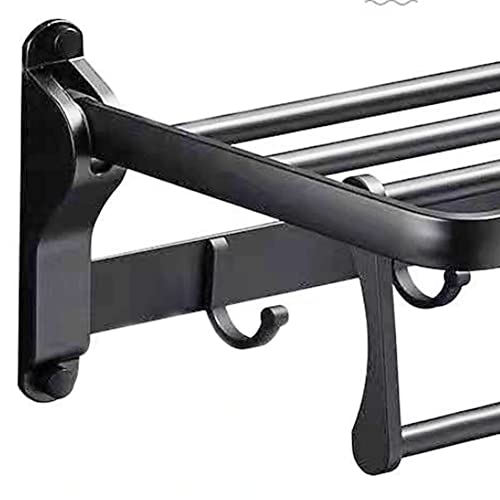 Hoopever 24 Inch Foldable Towel Rack For Bathroom With Hooks Towel Bar, Adjustable Bathroom Lavatory Towel Shelf Wall Mounted, Space Aluminum, Black #TOP5