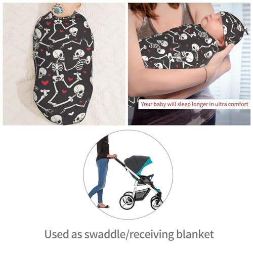 Image of Skull Skeletons in Love Dancing Newborn Swaddle Blankets Hat Sets Soft Baby Receiving Blanket Swaddle Sack for Baby Shower Infant Boy Girl Gift