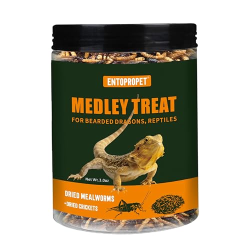 Entopropet Dried Mealworms and Dried Crickets - Higher in Calcium and Richer in Protein-A Premium Medley Treat Food for Bearded Dragons Turtle Birds & Tropical Fish 3oz