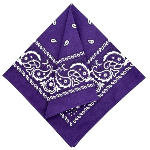 MDSTYLE 100% Cotton Bandana for Men & Women 22" x 22" Paisley Pattern Handkerchief Headband Scarf (Purple 3pcs)