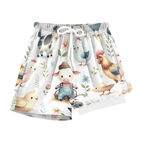 YANENDIE Boy Swim Trunks with Compression Liner Cute Farm Animals Boys Swim Shorts Quick Dry Beach Shorts