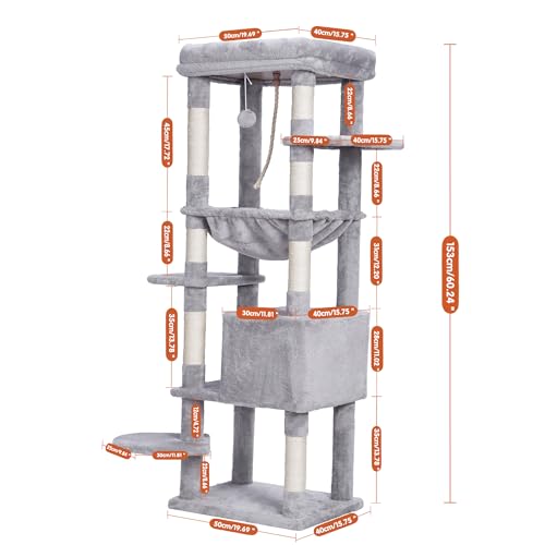 Image of Heybly Cat Tree for Large Cats, 20lbs Heavy Duty, 60 inches HCT050W