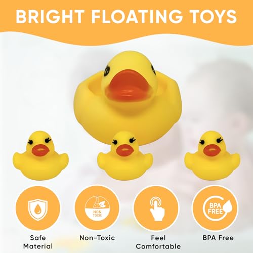 4Pcs Rubber Duck Family Set, Floating Bathtub Pool Toys for Toddlers, Fun Time Bath Toys, Soft Rubber Ducks with Beep Sound, Stocking Fillers, Kids Summer Toys 36+ Months - Image 5
