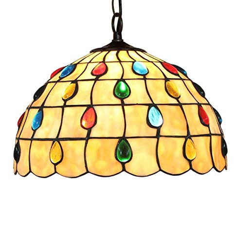 GDLight Luces Colgantes de Estilo Tiffany Lámpara Colgante Vintage de Techo de Vidrio Manchado mediterráneo para Dormitorio Sala de Estar Island Cafe Bar, 12 Pulgadas,A