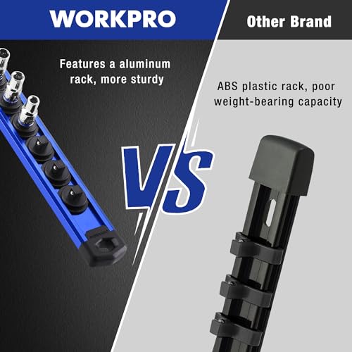 Image of WORKPRO Magnetic Socket Organizer, 1 /4-Inch Drive Aluminum Alloy Sockets Rail, Heavy Duty Sockets Holder, Socket Rack Kit 1 /4-Inch x 12 Clips (Blue)
