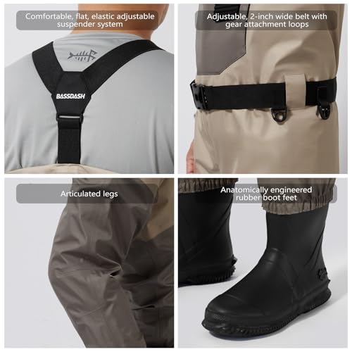 Image of BASSDASH FW08 Men's Breathable Waders Waterproof Fly Fishing Chest Fishing