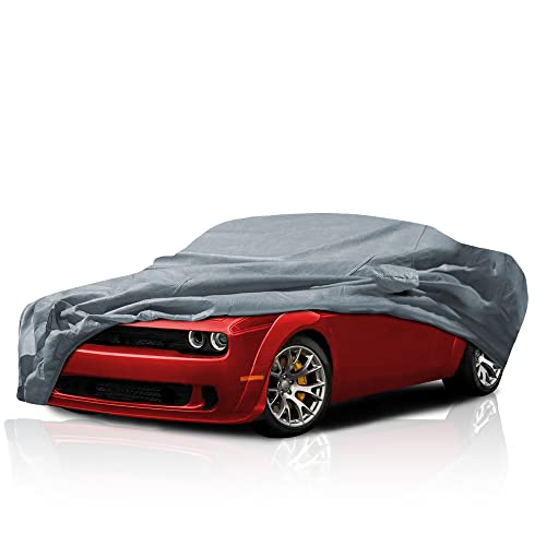 4 Layer Custom Fit Car Cover for Dodge Challenger Model Year 2008-2023 Durable Dustproof Full Coverage Windproof with Mirror Pockets