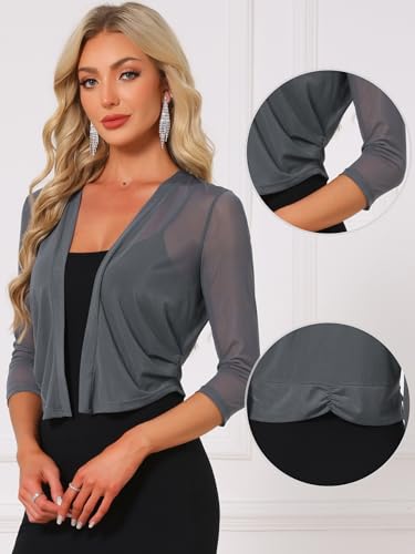 Image of Allegra K Bolero Shrug for Women's Elegant 3 /4 Sleeve Mesh Sheer Cardigan Formal Jacket for Evening Dresses