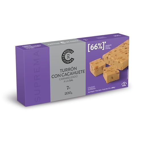 Castillo de Jijona - Turrón con Cacahuete Caramelizado a la Sal 200gr - Turrón Caramelizado - Fusión de Sabores - Sin Gluten - Calidad Suprema - Receta Artesanal - Fabricado en España (Jijona)