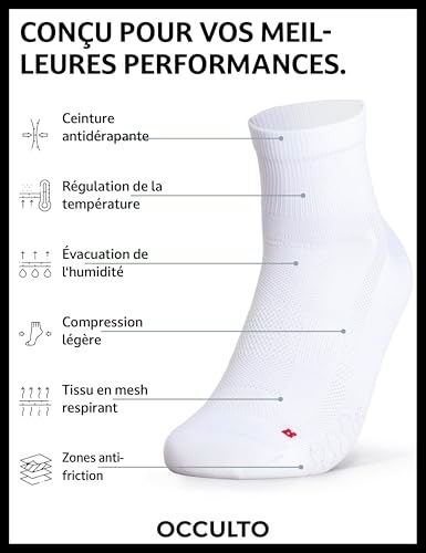 Occulto Chaussettes Cyclisme Courtes Homme & Femme lot de 2 (Modèle: Thomas) Blanc 43-46 – vue 2