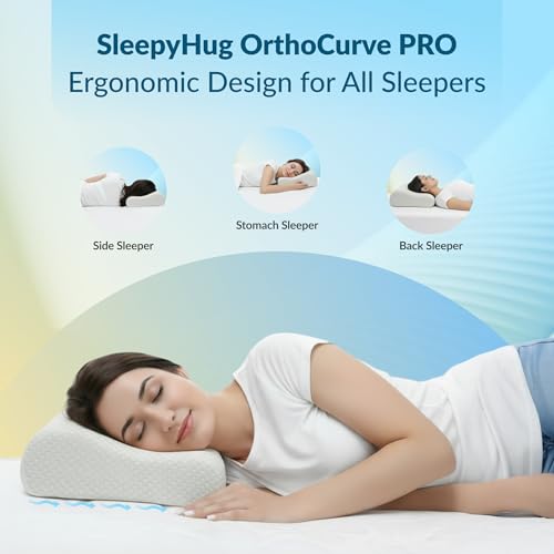 Image of SleepyHug OrthoCurve PRO Cervical Pillow | Orthopedic Contour Design for Neck, Shoulder & Spine Support | Pressure-Relieving Memory Foam | 50x30x10 cm | White (Pack of 2)
