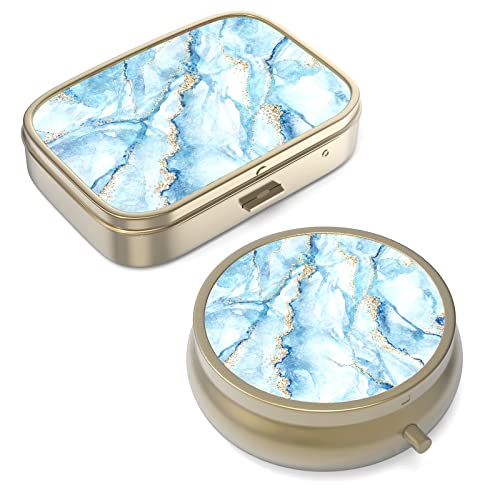 Pill Case Pill Box with Mirror Retro Small Pill Case for Purse or Pocket Bronze Pill Box or Vitamins, Fish Oil, Supplements, Pil