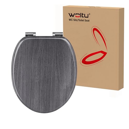 WOLTU Premium WC-Sitz Toilettensitz mit Absenkautomatik MDF Holzkern Softclose Scharnier Desgin Décor Oval