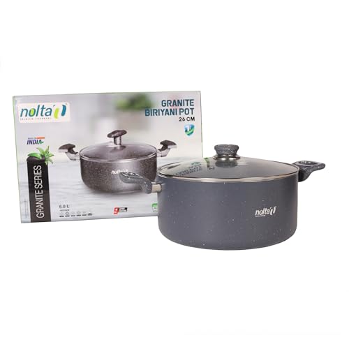 Image of Nolta Granite Biryani Pot (7L) Induction Cookware, 1yr Replace-Guarantee, ISI Certified, PFOA-Free Non-Toxic Nonstick 5 Layer Coating Biriyani Handi (28cm, Grey)