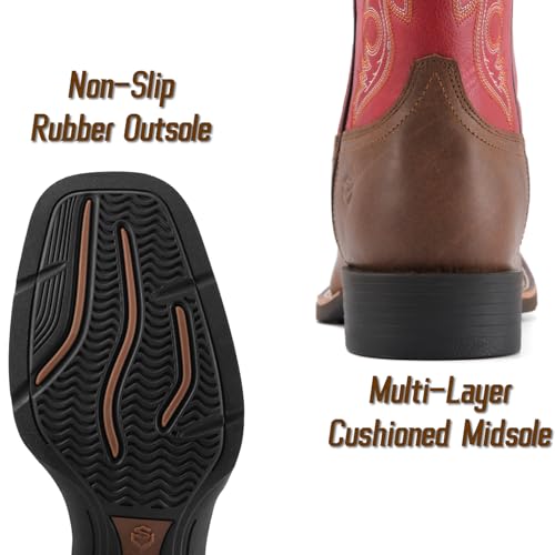 Image of SUREWAY Western Boots For Men - Mens Square Toe Cowboy Boot, Oil /Slip Resistant, Durable Fashionable Classic Pull on 10 Inch Mid-Calf Wellington Boots