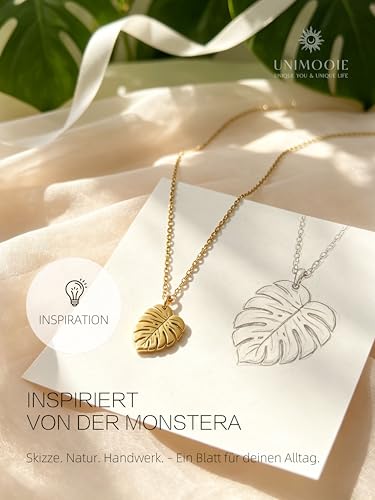 Collier en titane doré pendentif feuille de monstera étanche - 3