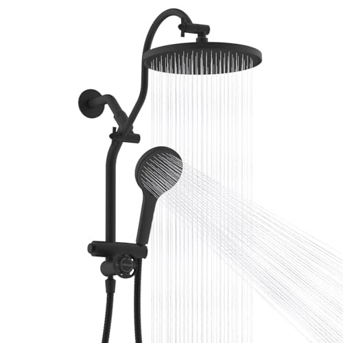 Hibbent Upgraded cUPC Certified Self-cleaning Shower Head Combo, High Pressure 10'' Rain Showerhead with 3-Spray Handheld, All Metal Arm with Easy Reach 4-way Diverter, 71" Hose & Holder, Ma