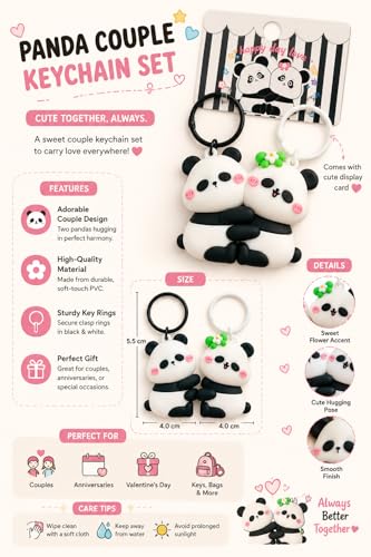 Image of Cute Panda Couple Keychain | Bag Charms | Birthday Gift For Girlfriend Boyfriend Husband Wife Boys Girls | Car Bike | Valentine Gift