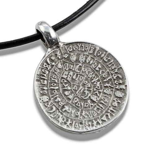 Phaistos Disc Pendant, 1Pc Ancient Greek Mystery Silver-Plated Charm, 25mm Double-Sided Undeciphered Script Minoan Crete 1700 BCE, Historical Archaeology Jewelry Necklace Making Supplies, Made in Greece