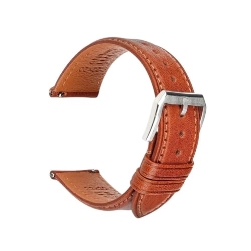 Bracelet de montre en cuir véritable marron clair 19mm au design élégant