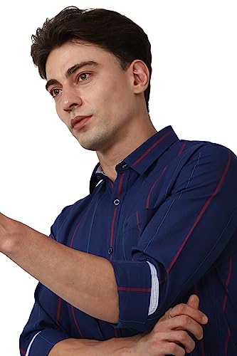 Image of Peter England Men's Cotton Striped Slim Fit Shirt