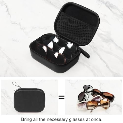 Image of Bukere Travel Sunglasses Organizer Case, PU Leather Adjustable Slots for Multiple Glasses, Hard Eyewear Box for Men Women