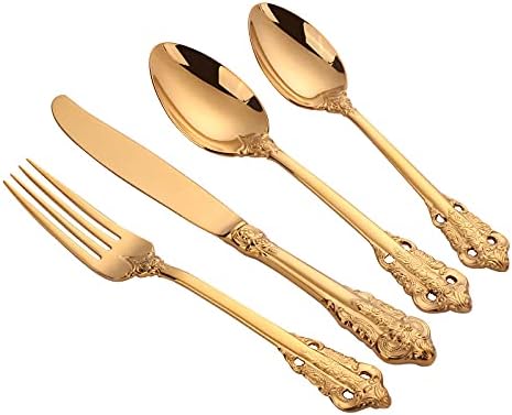 Miniatura 1 de ZZYY - Juego de cubiertos, 481624 piezas de vajilla dorada chapada en oro, vajilla de boda de acero inoxidable, cuchillo de comedor, cuchara