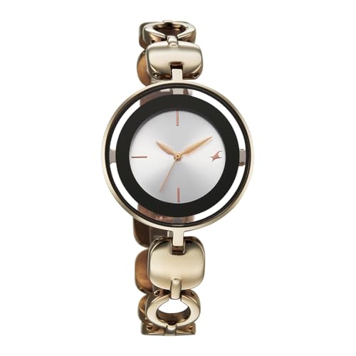 Image of Fastrack Chrome K Quartz Analog with Silver Dial Titanium Brass Solid Strap Watch for Women - 6237QM04