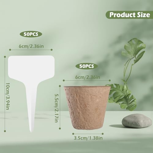 GeeRic 50PCS Seed Starter Pots,6CM Peat Pot Seed Starter Tray Kit Growth Seedling Pots Plant with Plant Labels, for Flowers, Plants, Garden - 1