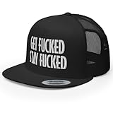 RIVEMUG NG Get Fucked Stay Fucked Embroidered Flat Bill Trucker Hat High Crown Adjustable Funny Cap Black