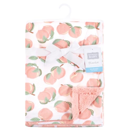 Image of Hudson Baby Unisex Baby Plush Blanket with Furry Binding and Back, Peach, One Size