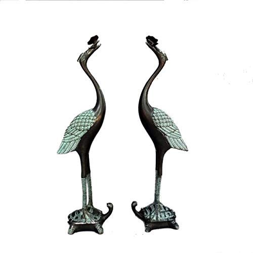Grue antique en cuivre décorative sur tortue pour bureau et salon zen moderne