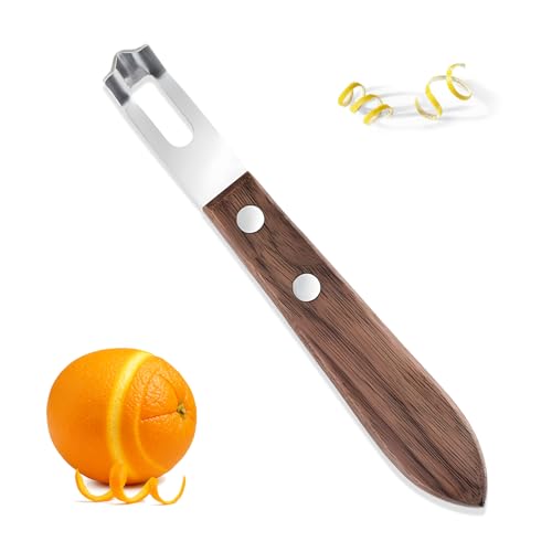 Channel Knife for Zesting Stainless Steel Bar Tool with Wood Handle, Curved Blade for Lemon/Orange...