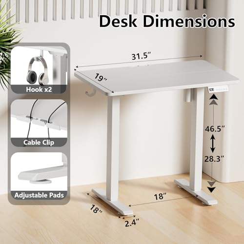 Image of 32 inch Electric Standing Desk, Small Desk 3 Adjustable Height White
