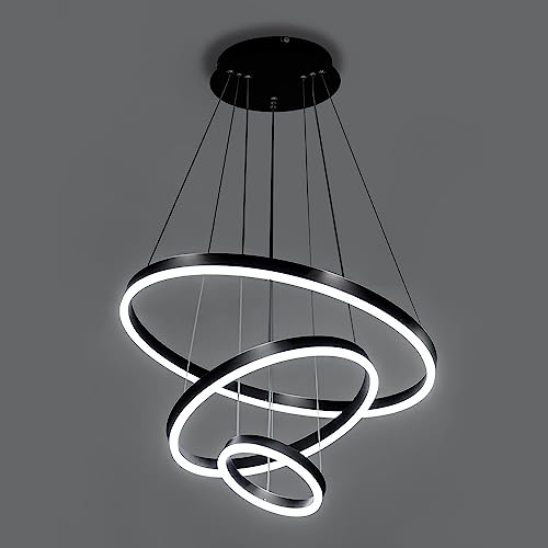 Viruhaka Dimmable 3 Ring Pendant Light Dining Room 86W Black