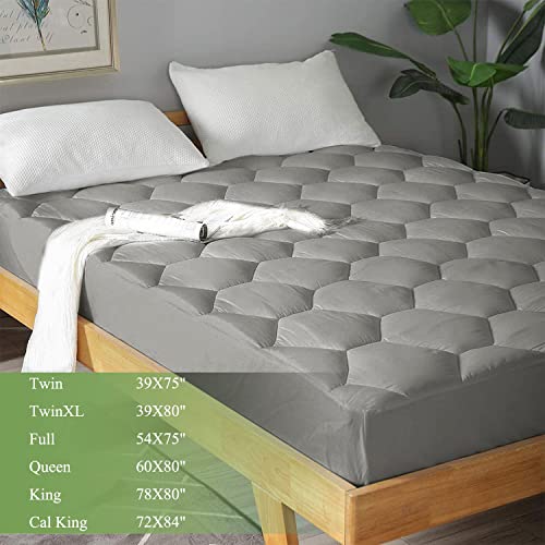 Queen Mattress Pad, 8-21" Deep Pocket Protector Ultra Soft Quilted Fitted Topper Cover Breathable Fit For Dorm Home Hotel -Grey #TOP1