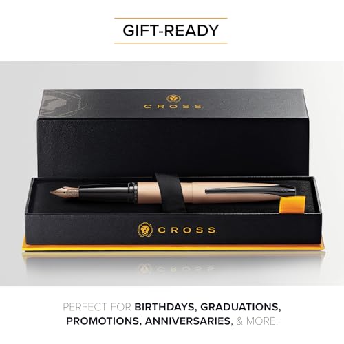 Image of Cross ATX Executive Brushed Rose Gold Fountain Pen with Polished Black PVD Trim - Medium Nib, Smooth Writing, Premium Gift Box