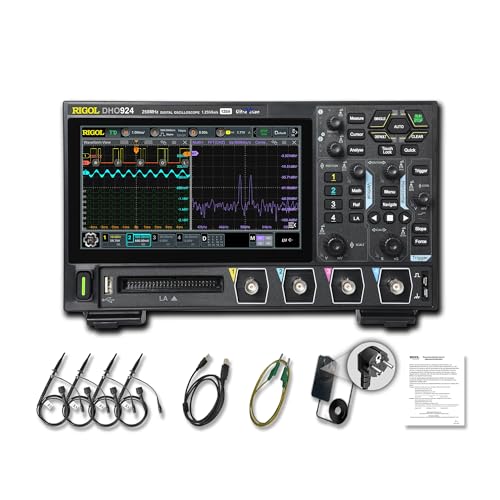 RIGOL Oszilloskop,DHO924 Tragbares digitales Oszilloskop,250MHz Bandbreite,4 analoge Kanäle,16 digitale Kanäle, 12bit vertikale Auflösung,unterstützt die Bode-Plot-Analyse