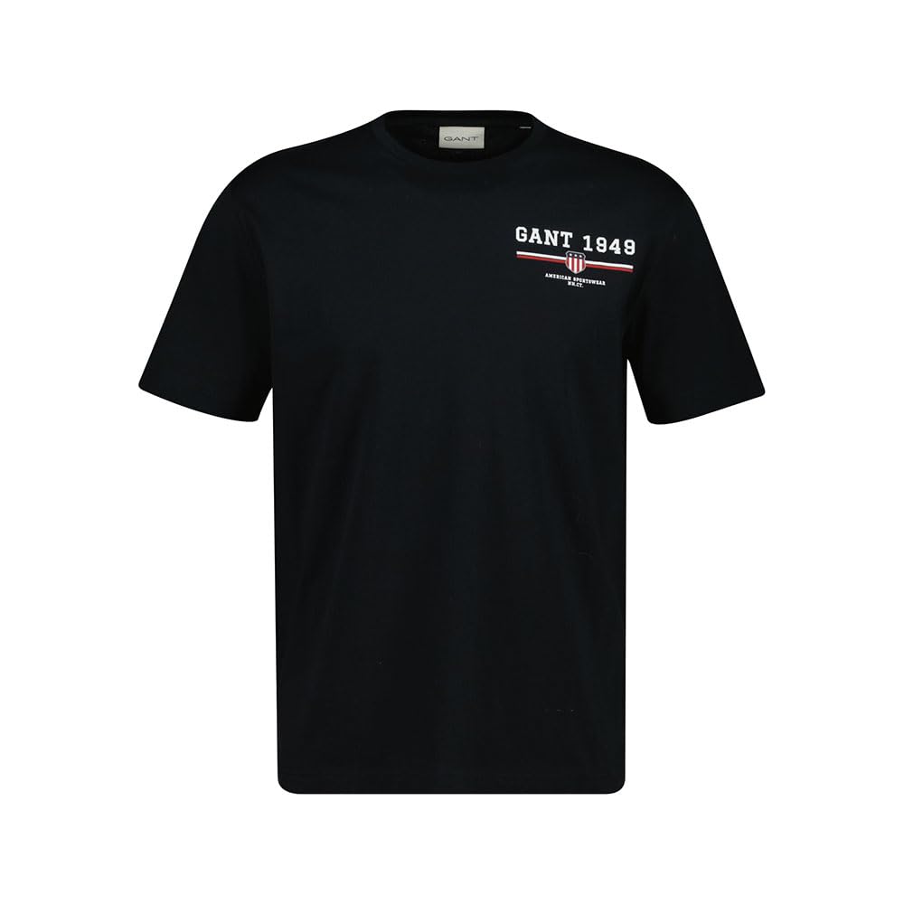 GANT Men's Printed Graphic SS T-Shirt, Black, XL