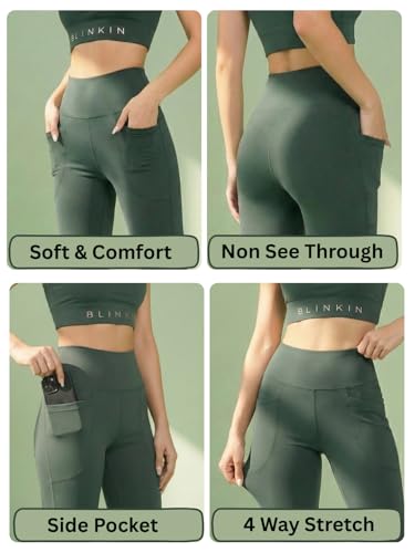 Image of BLINKIN Flared Gym Pants for Women's Workout - The Ultimate Yoga Pants | Workout Lowers | Gym Track Pants for Women with Side Pockets (4830)