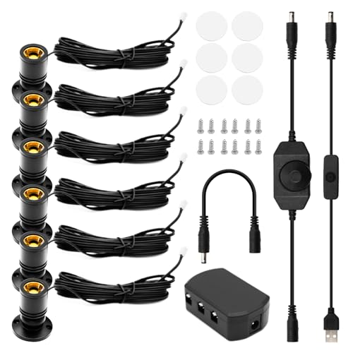 Image of LED Mini Spot Light 6PCS, 1W 5VLed Spotlight Indoor with Dimmer, Dimmable LED Mini Spotlight Indoor Accent Lights Adjustable for Picture Painting Model Display Jewelry Showcase (Warm White)