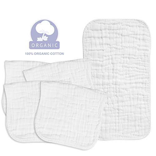 Muslin Burp Cloths Made from 100% Cotton,Saliva Towel,Multi-Use Soft Burp Cloths Boys/Girls - Excellent Shower Gift,White Set, 5 Pack, Large 20