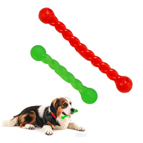 2 Pieces Hundespielzeug Für Zähne, Hundespielzeug Gummi, Gummi Spirale Kauknochen, Hundezahnbürste Haustier Mundpflege, Hundemolarenstab Welpen Intelligenzspielzeug Weich Beißwiderstand, Rot + Grün